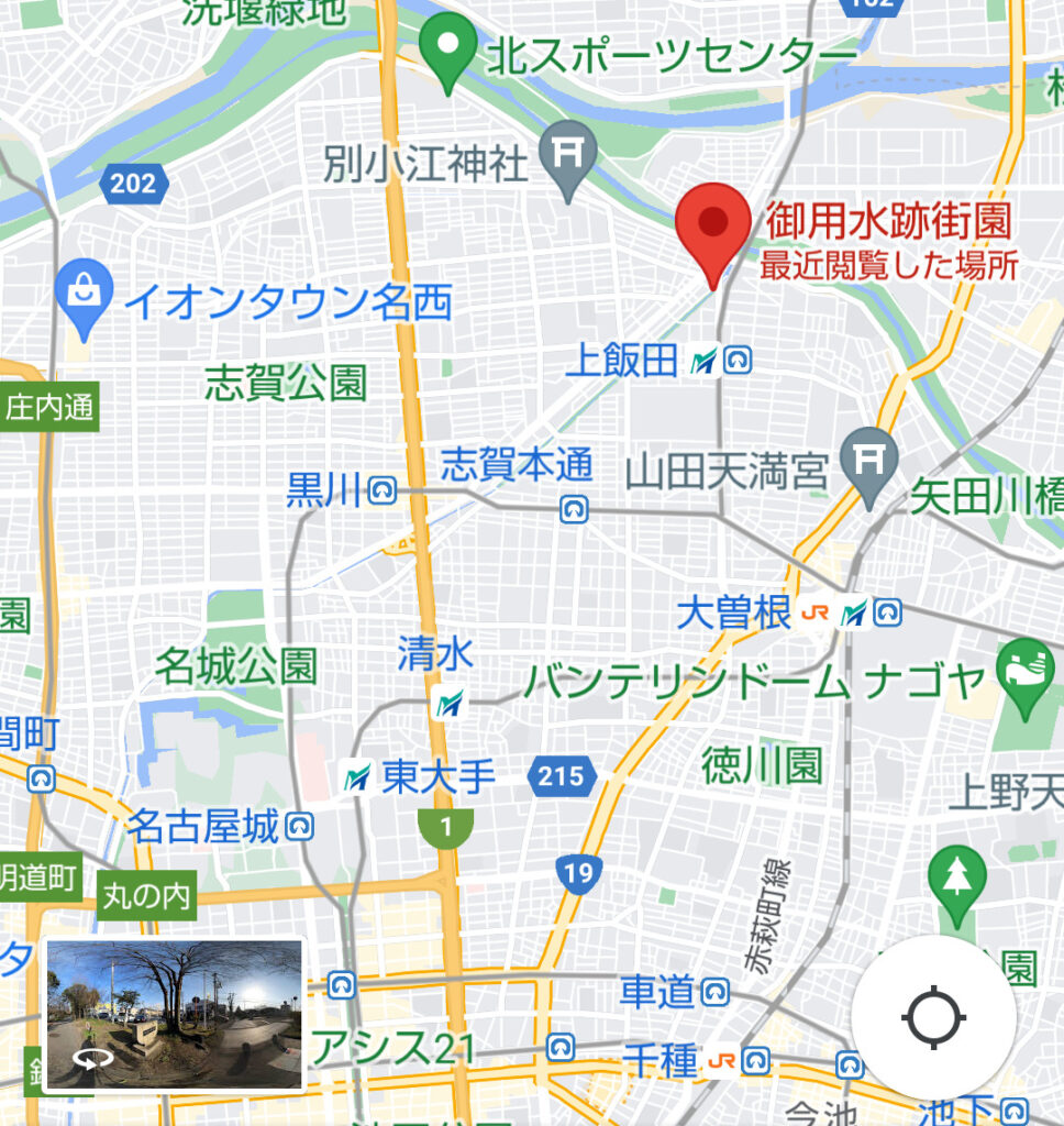 愛知県 名古屋市 北区 後用水跡街園の地図