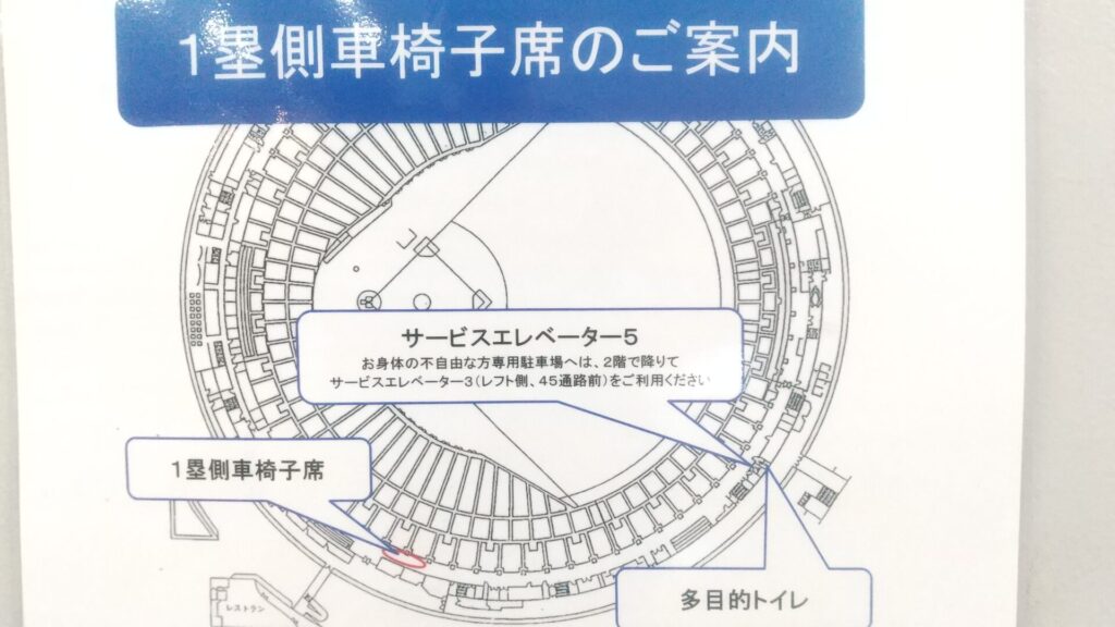 愛知 名古屋 バンテリンドーム 車椅子 内野 1塁側 車椅子席 周辺